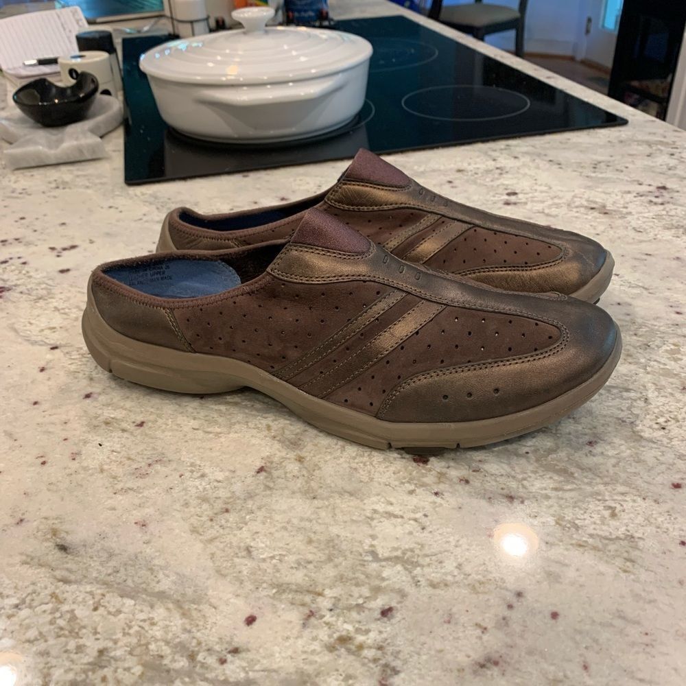 Privo Brown Copper Leather & Suede Comfort Slides sz 11